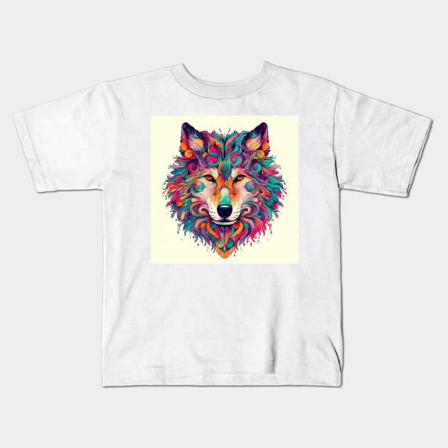 Psychedelic illustration of a wolf Kids T-Shirt by WelshDesigns